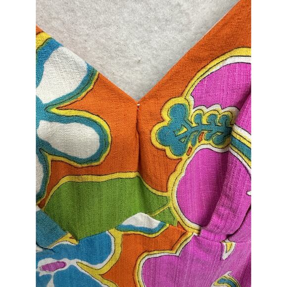 Vintage 60s Dress Malihini Hawaii Designer Collection Maxi Floral Hot Neon - Picture 5 of 15